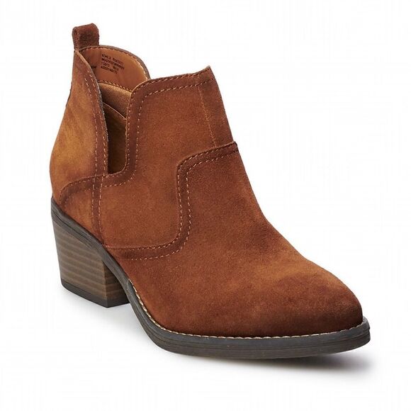 New! Leather Suede Western Woodcut Block Heel Ankle Boots Cowboy Cowgirl Boots - Picture 1 of 12